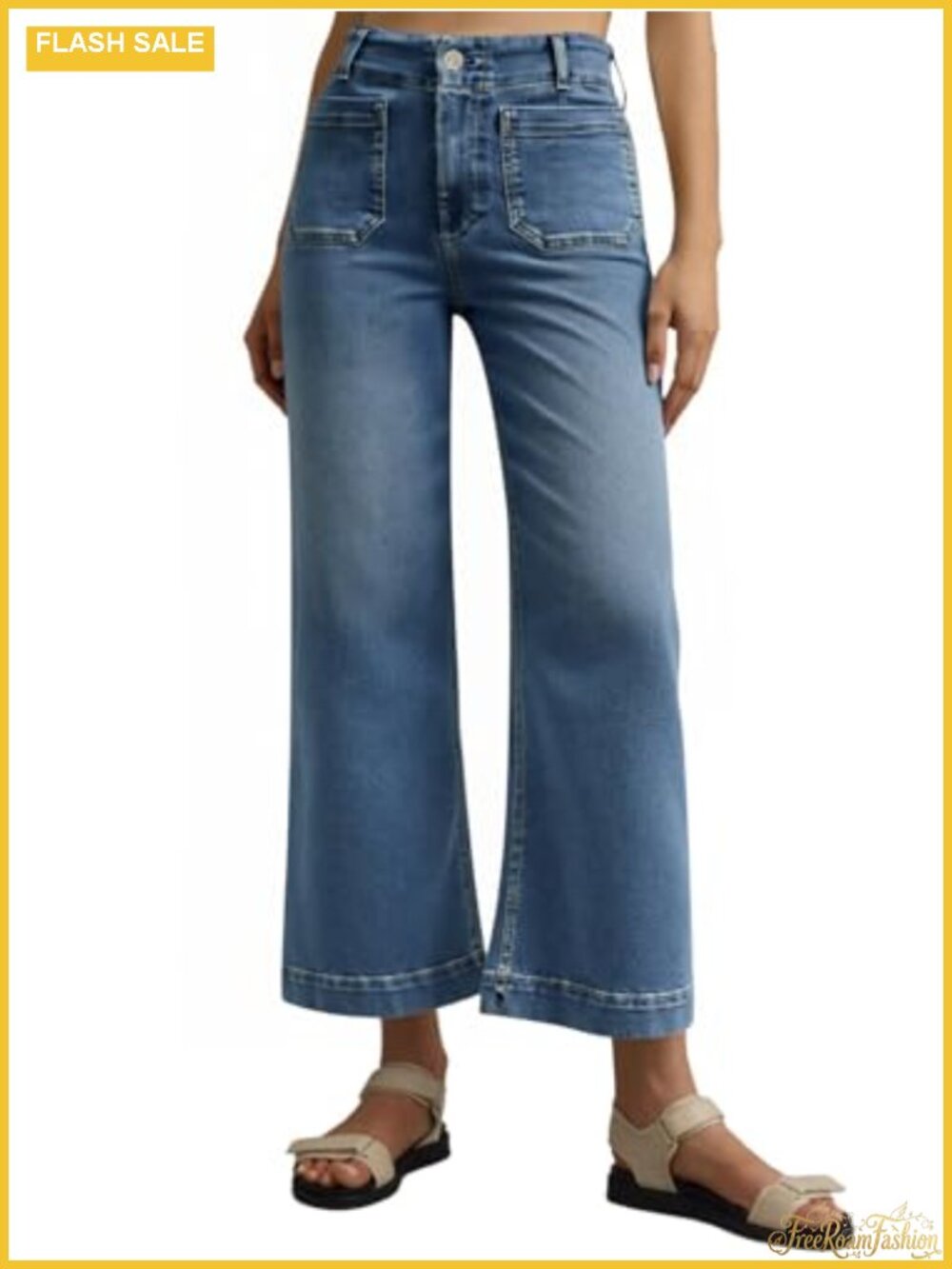 High Waist Wide Leg Cropped Baggy Denim Jeans Women's 26" Inseam
